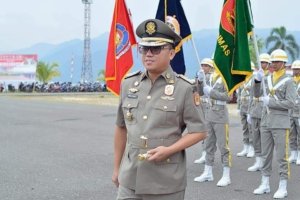 Bupati Morut pimpin upacara HUT Satpol PP dan Satlinmas, Damkar pertontonkan pemadaman kebakaran menggunakan sepeda motor