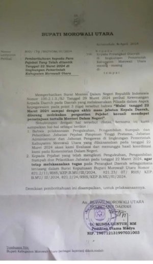 Sekda Musda Guntur Surati Pejabat yang Dilantik 22 Maret 2024 di Morut.