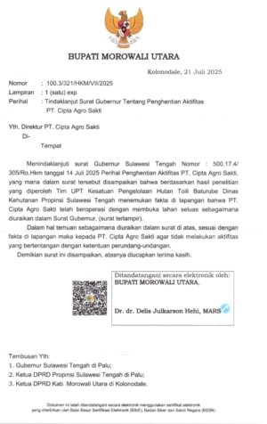 Bupati Morut Surati PT Cipta Agro Sakti: Hentikan Aktivitas yang Langgar Hukum