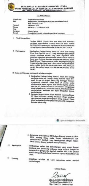 Dinas PMD Morut “Jilat Ludah Sendiri” Soal Status Kades Tamainusi