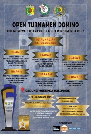 Open Turnamen Domino Total Hadiah 100 Juta, Meriahkan HUT ke-12 Morowali Utara dan HUT ke-2 PORDI Morut