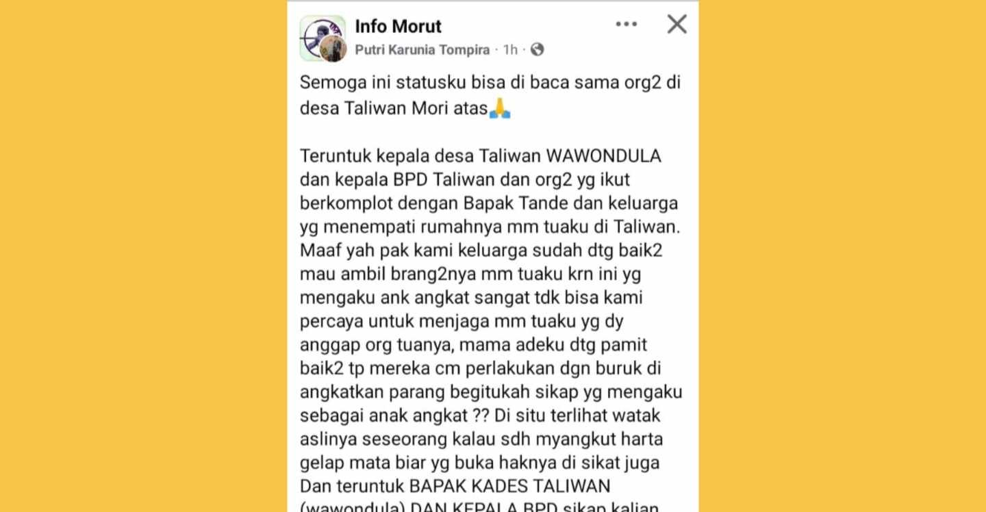 Buntut Sengketa Harta, Istri Oknum Polisi “Serang” Kades Wawondula di Medsos