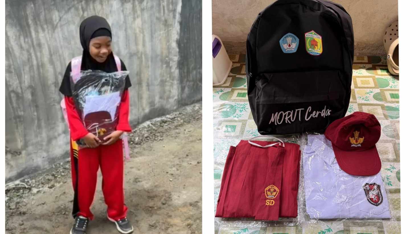 Aira Toadji, Siswi Kelas 3 SDN Tiu Gembira Terima Bantuan Tas dan Seragam dari Bupati Morut