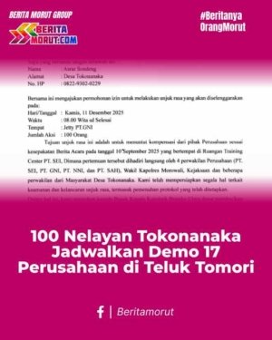 100 Nelayan Tokonanaka Jadwalkan Demo 17 Perusahaan di Teluk Tomori