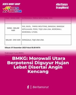 BMKG: Morowali Utara Berpotensi Diguyur Hujan Lebat Disertai Angin Kencang