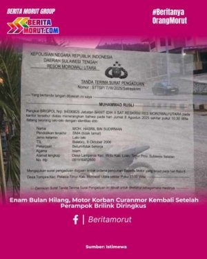 Enam Bulan Hilang, Motor Korban Curanmor Kembali Setelah Perampok Brilink Diringkus