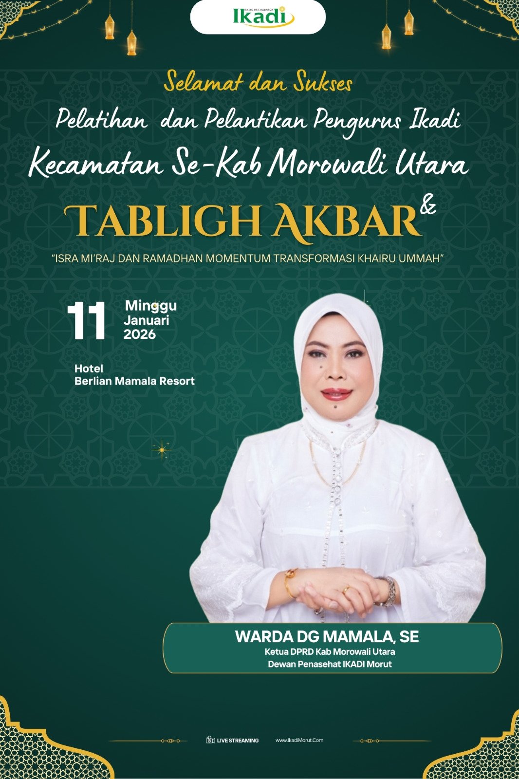 Warda Dg Mamala Dukung Pelantikan Pengurus IKADI dan Tabligh Akbar
