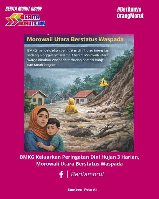 BMKG Keluarkan Peringatan Dini Hujan 3 Harian, Morowali Utara Berstatus Waspada