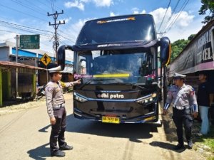 Antisipasi kecelakan. Satgas Ops Keselamatan-2026 Polres Morowali Utara gelar Ramp Check terhadap Bus AKAP