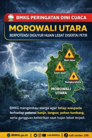 BMKG Keluarkan Peringatan Dini Cuaca di Morowali Utara