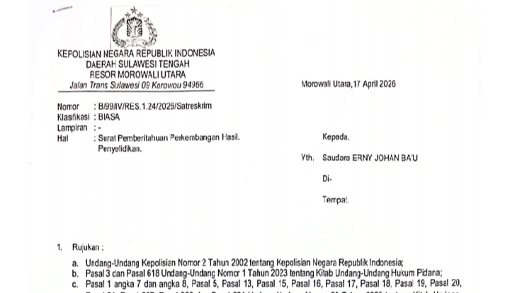 Polres Morut Terbitkan SP2HP, Penyelidikan Dugaan Intimidasi Wartawan