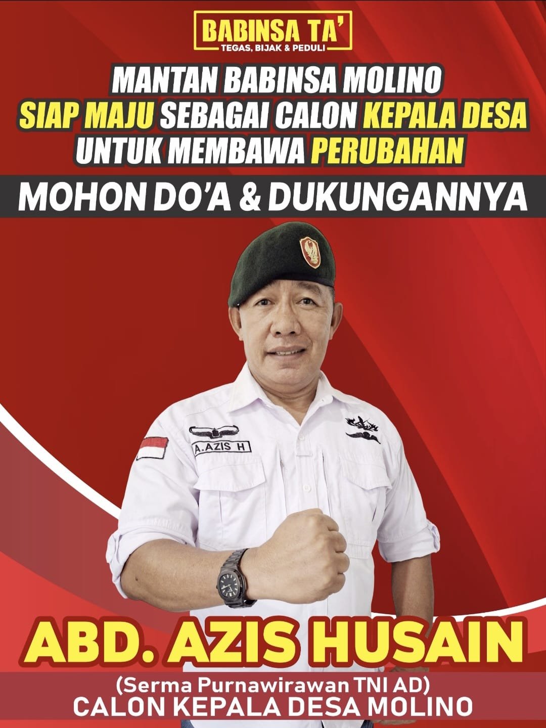 Prajurit Petarung, Abd. Azis Husain Maju Kades Molino, Ini Visi Misinya