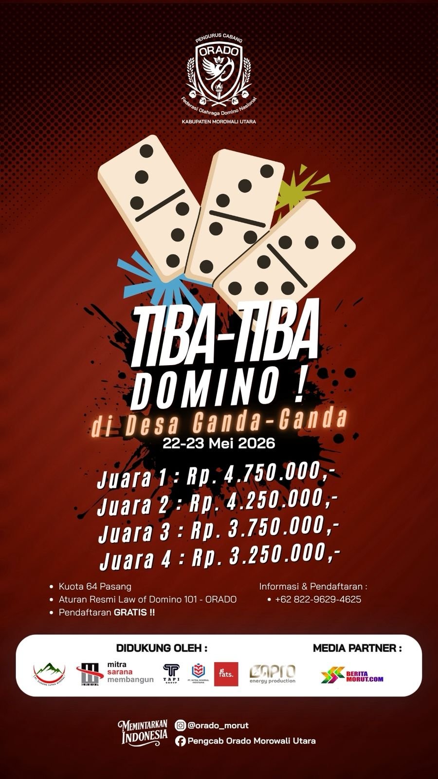 Turnamen Tiba-Tiba Domino Desa Ganda-Ganda Siap Digelar, Total Hadiah Rp16 Juta