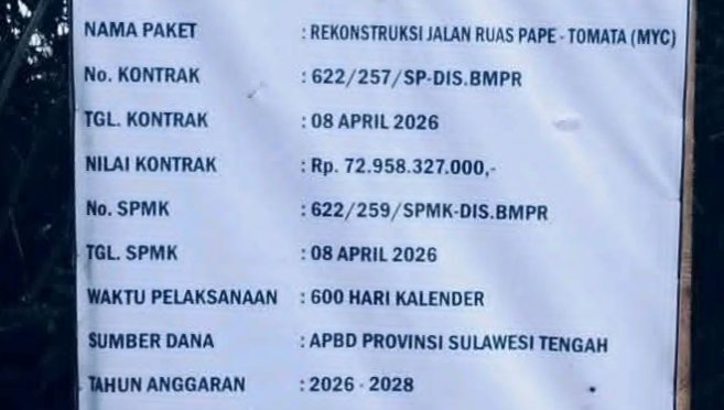 Proyek Rekonstruksi Jalan Pape–Tomata Senilai Rp.72 Miliar Diduga Pakai Material Ilegal