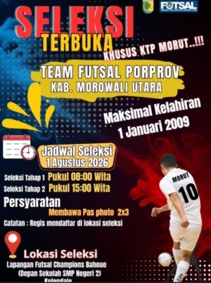 Seleksi Terbuka Tim Futsal Porprov Morowali Utara Digelar 1 Agustus, Khusus Putra Daerah Ber-KTP Morut