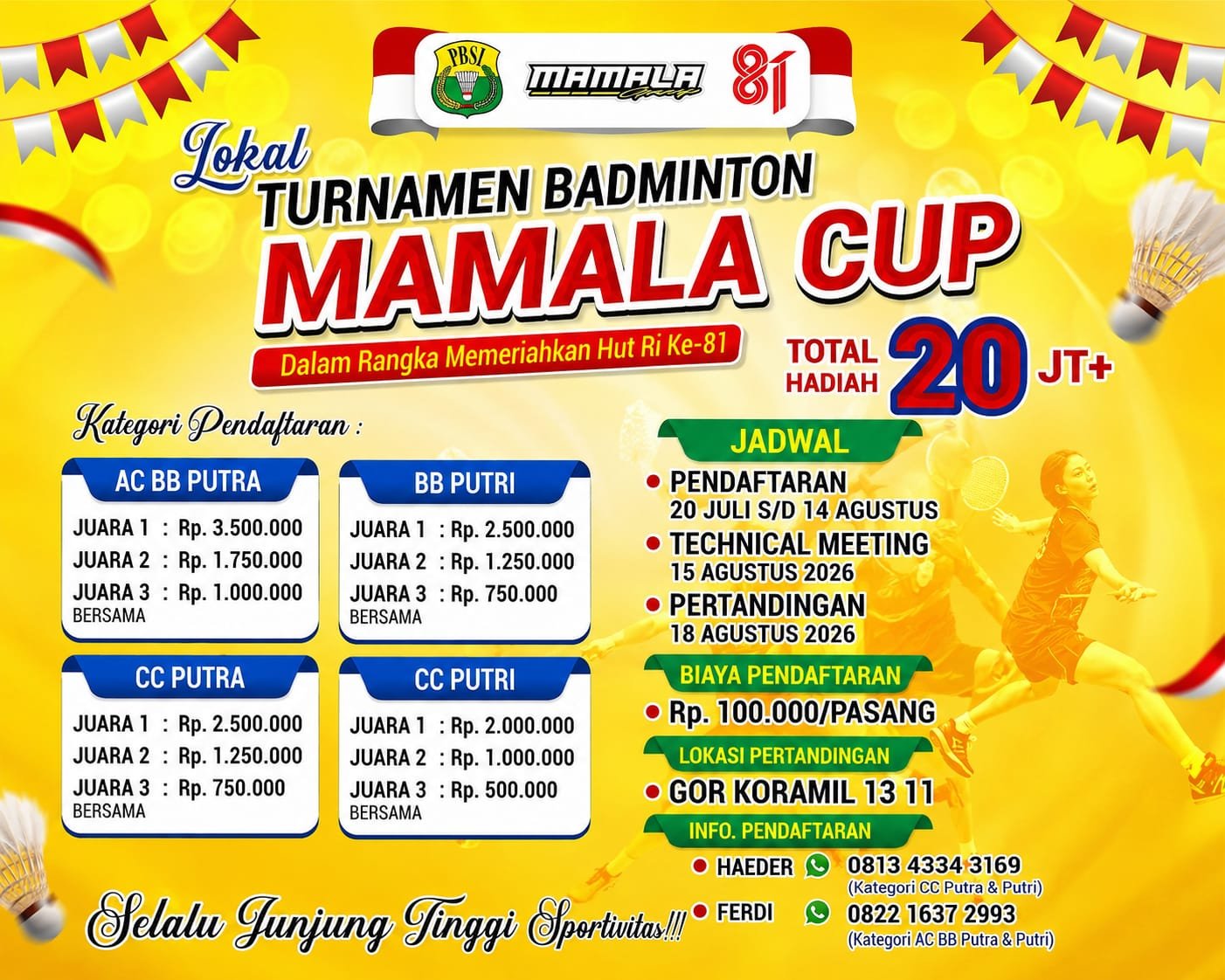 Turnamen Lokal Badminton, Mamala Cup 2026 Siap Digelar