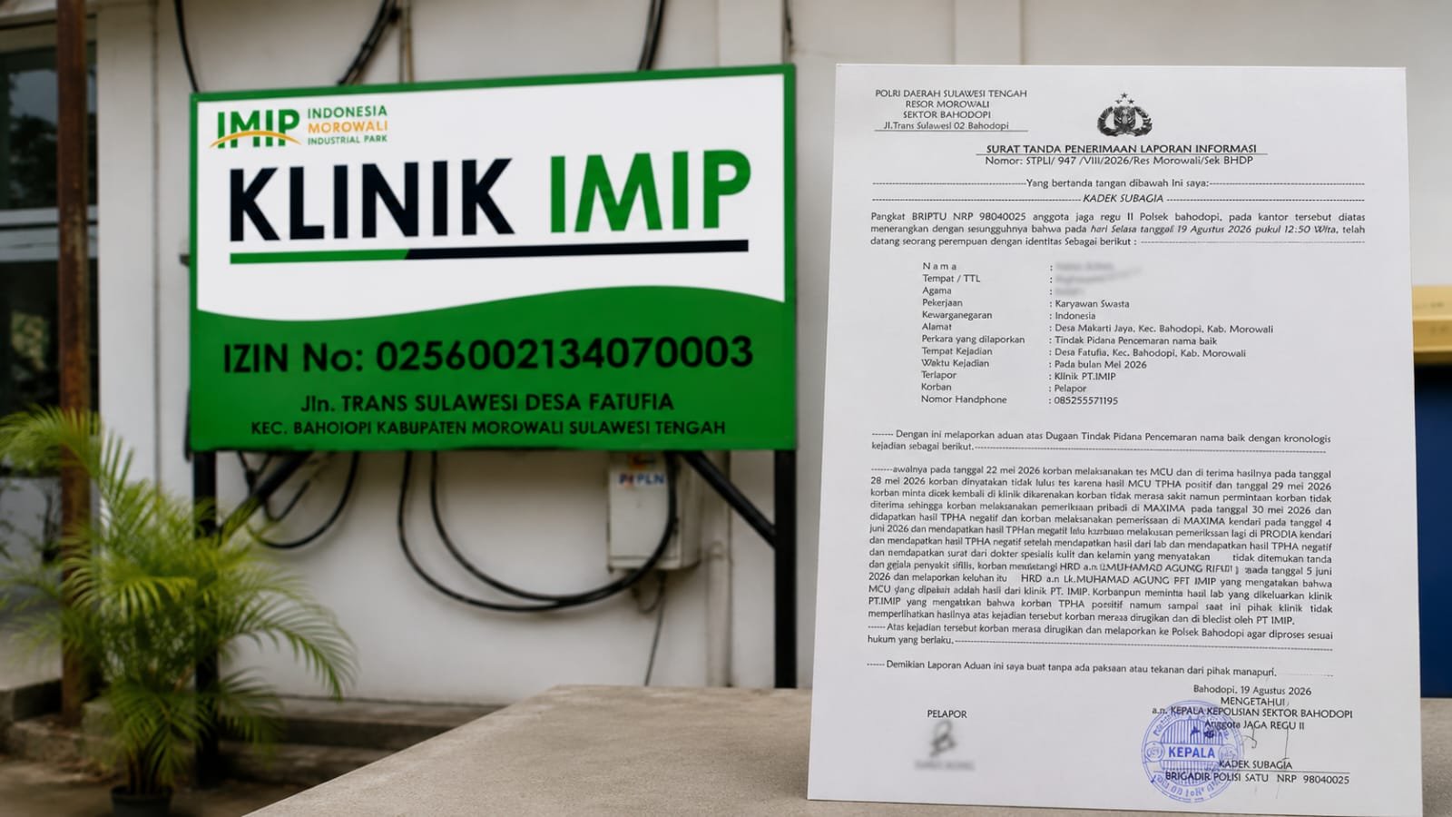 Laporan Calon Karyawan soal Hasil MCU Klinik IMIP Masuk Polsek Bahodopi, Kapolsek: Kami Maksimalkan Progresnya