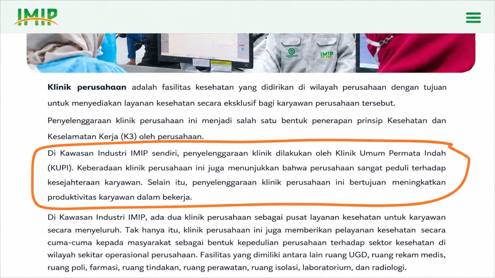 Dugaan Hasil MCU Dipersoalkan, Ini Status Klinik IMIP Menurut Situs Resmi Perusahaan