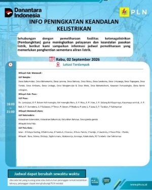 Ini Jadwal Mati Lampu di Morut, Rabu 2 September
