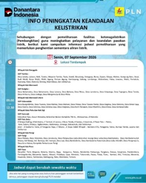 Ini Jadwal Mati Lampu di Sejumlah Wilayah Morowali Utara, Senin 7 September