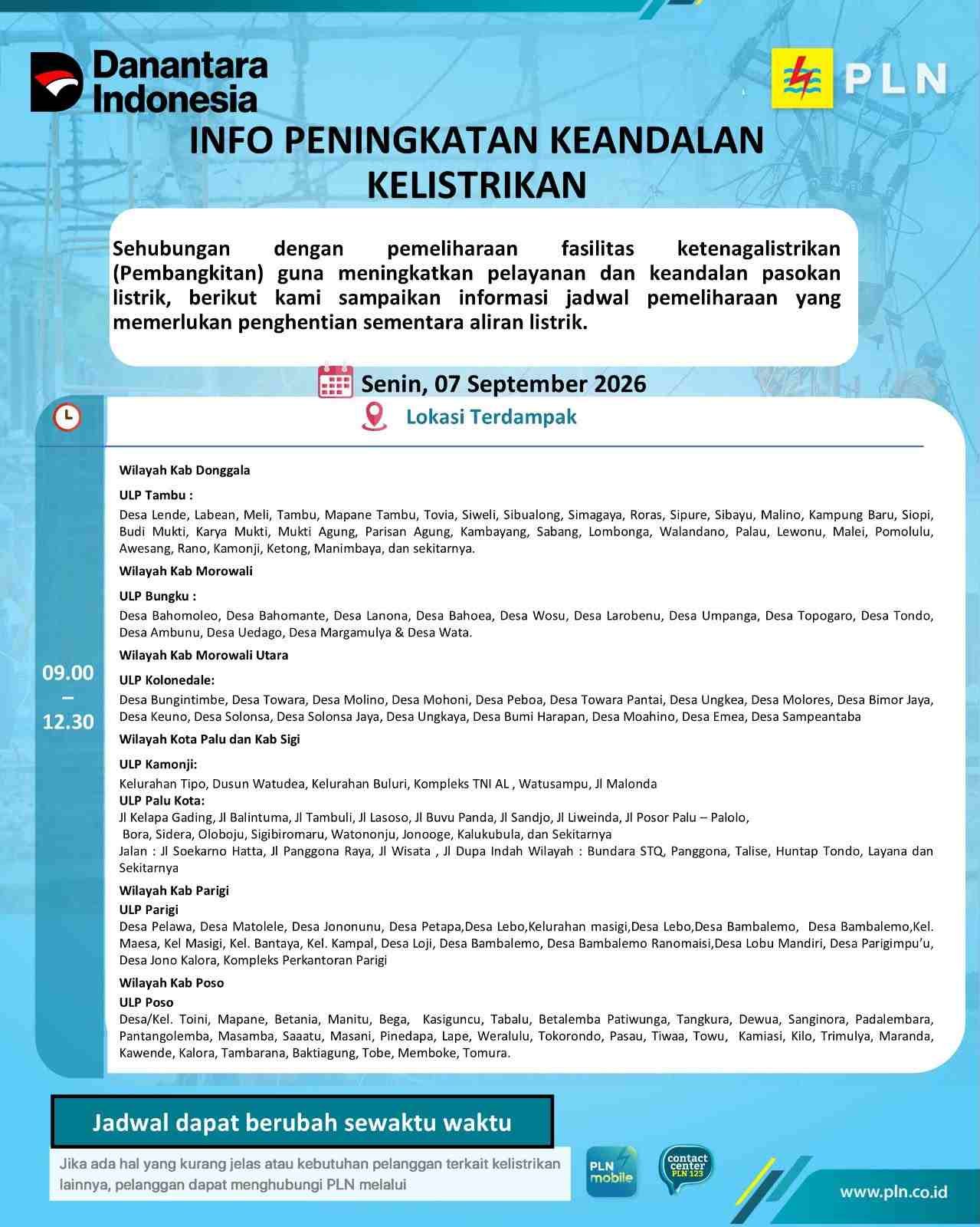Ini Jadwal Mati Lampu di Sejumlah Wilayah Morowali Utara, Senin 7 September