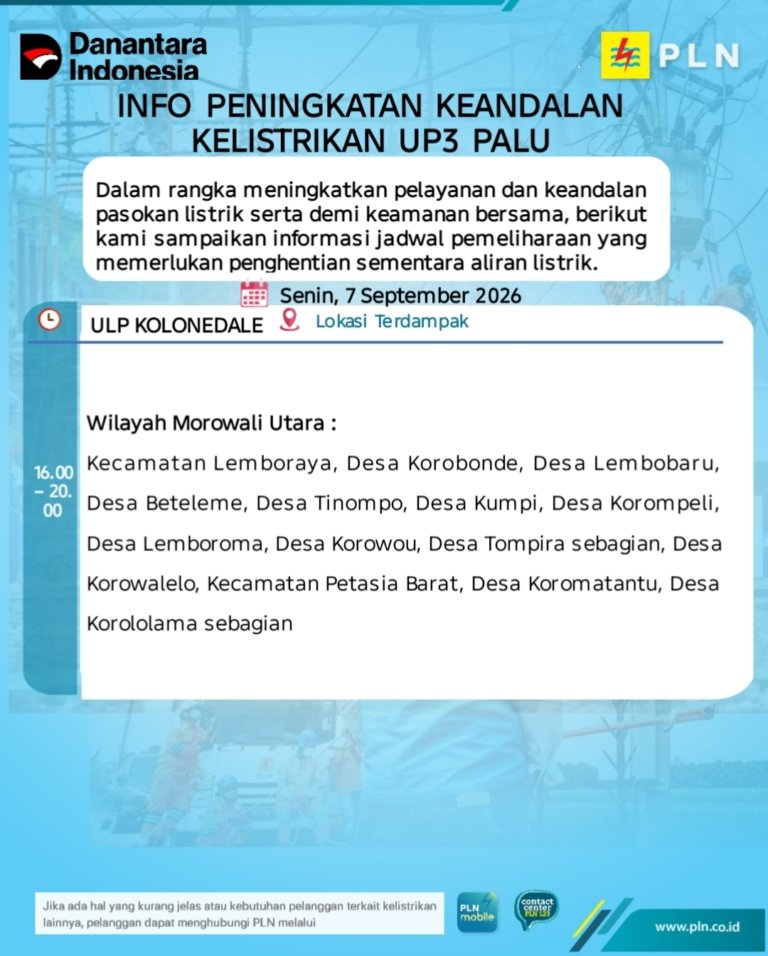 Jadwal Mati Lampu Malam Ini, 12 Desa di Morowali Utara Terdampak Pemadaman