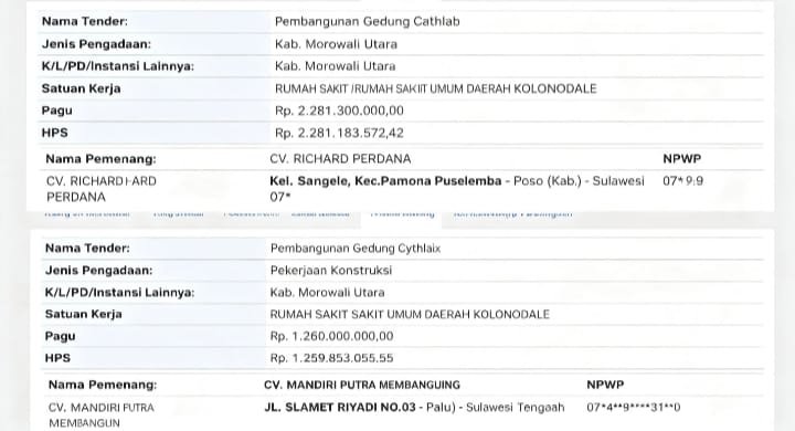 Dua Proyek Miliaran di RSUD Kolonodale Selesai Dilelang