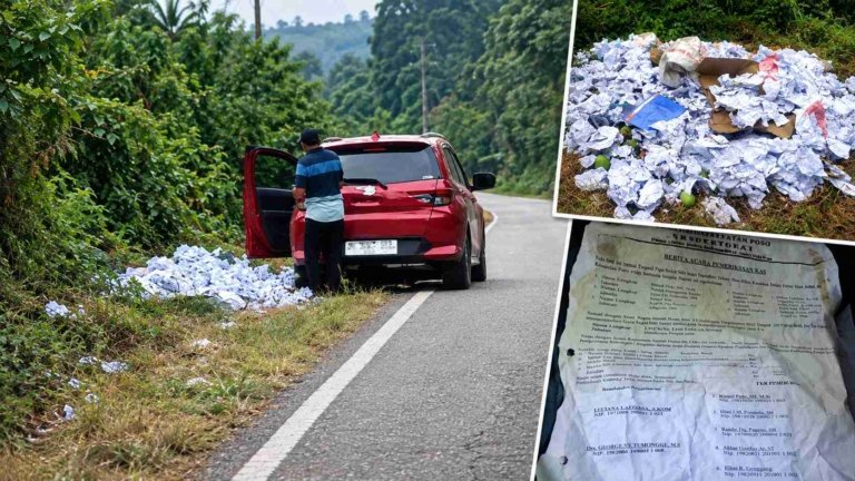 Miris! Mobil Crossover Merah Buang Sampah Dokumen Pemkab Poso, di Pinggir Jalan Trans Sulawesi Wilayah Morut